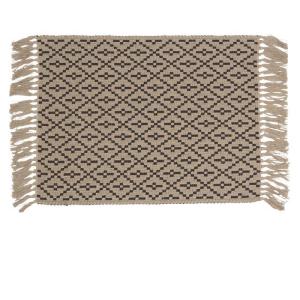 Bordstablett. tallriksunderlägg Benji, inkainspirerat mönster, frans i kortsidorna, svart