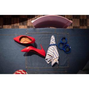 Servett eller liten duk SVEA, klassiskt randig i ljusblått