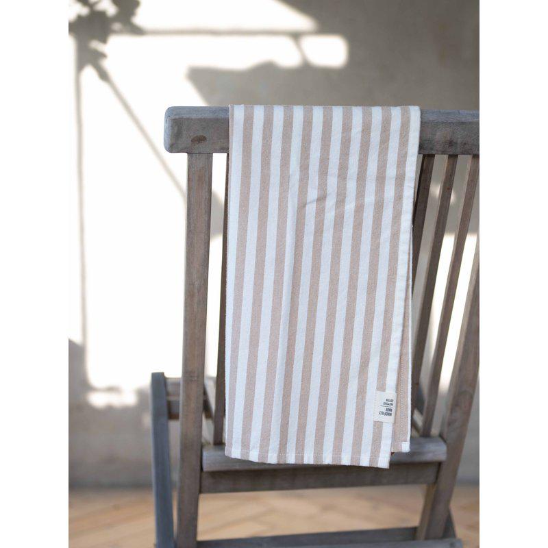 Kökshandduk Svea, klassiskt randig handduk i sand och offwhite