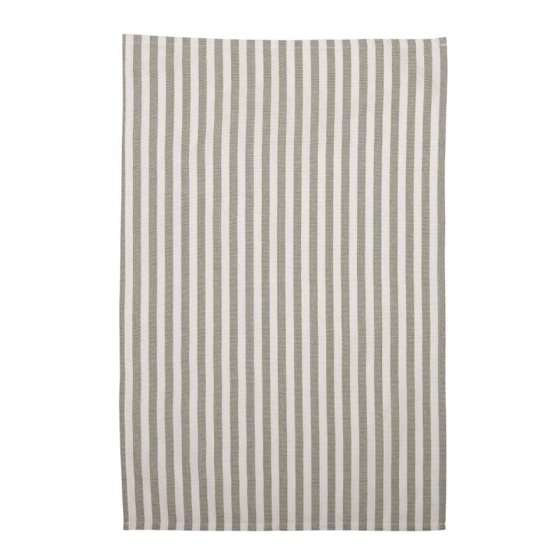 Kökshandduk Svea, klassiskt randig handduk i lindblomsgrön och offwhite