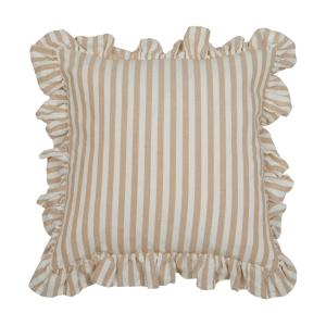Kuddfodral SVEA, sandfärgad och vit randig med volang runt kanten