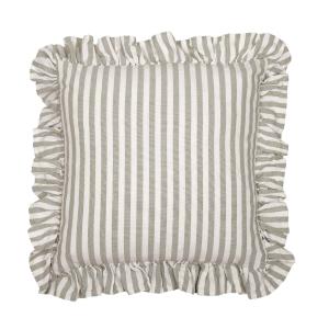 Kuddfodral SVEA, lindblomsgrön och vit randig med volang runt kanten