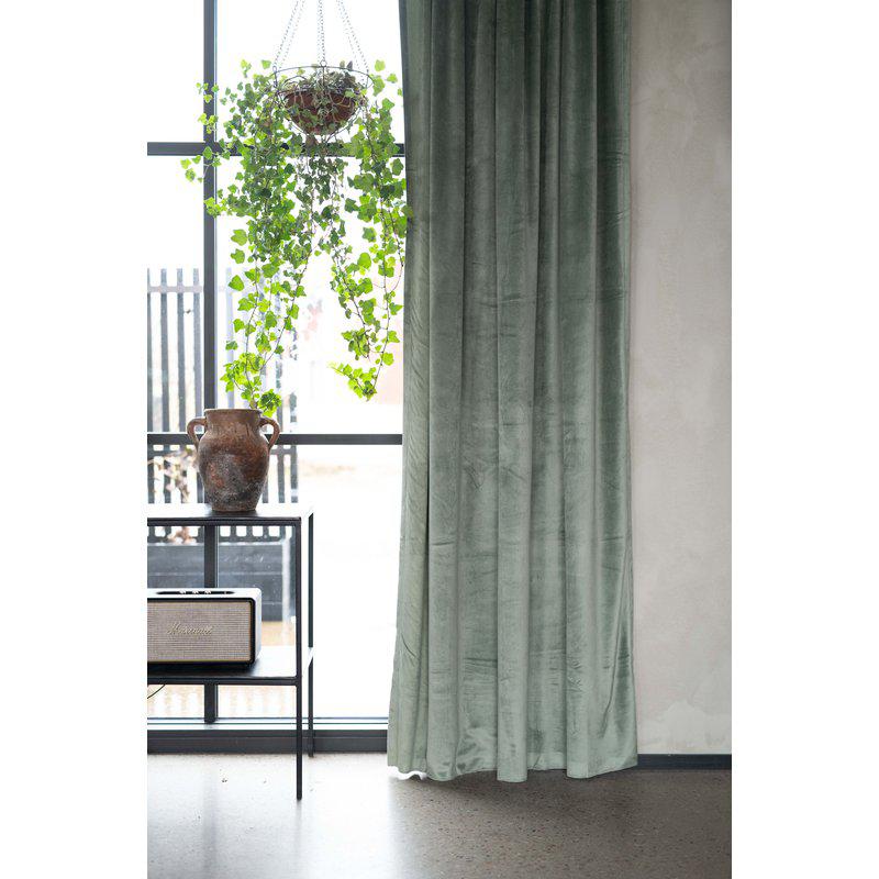 Gardin ESTHER, extra lång enfärgad i sammet med lyster, Agavegrön
