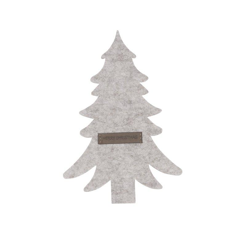 Bestickhållare Merry i fyr-pack, filtmaterial i form av en gran med etikett gjord i konstskinn, ljusgrå