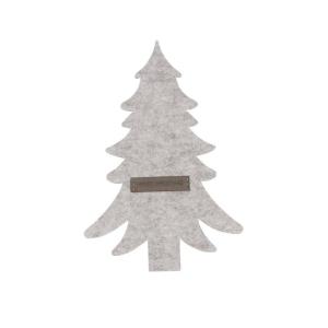 Bestickhållare Merry i fyr-pack, filtmaterial i form av en gran med etikett gjord i konstskinn, ljusgrå