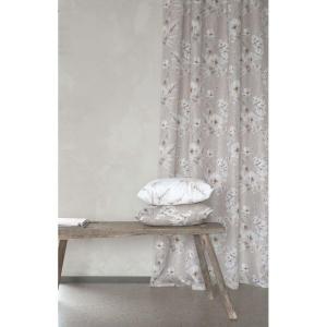 Gardin ALEXA med blommor och blad i offwhite på linnefärgad botten