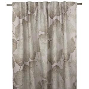 Gardin Capri med stora blad i brunbeige på linnefärgad botten
