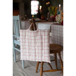 Sittdyna Axel med handtag och vävda rutor i rött och beige