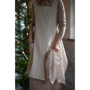 Kökshandduk Lucas, garnfärgad mönstervävd och återvunnen rand i klassisk stil. Offwhite