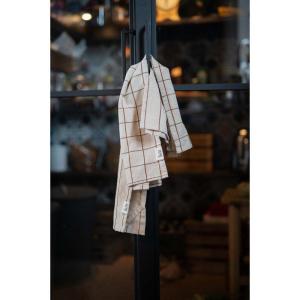 Kökshandduk Lucas, garnfärgad mönstervävd och återvunnen rand i klassisk stil. Kastanj