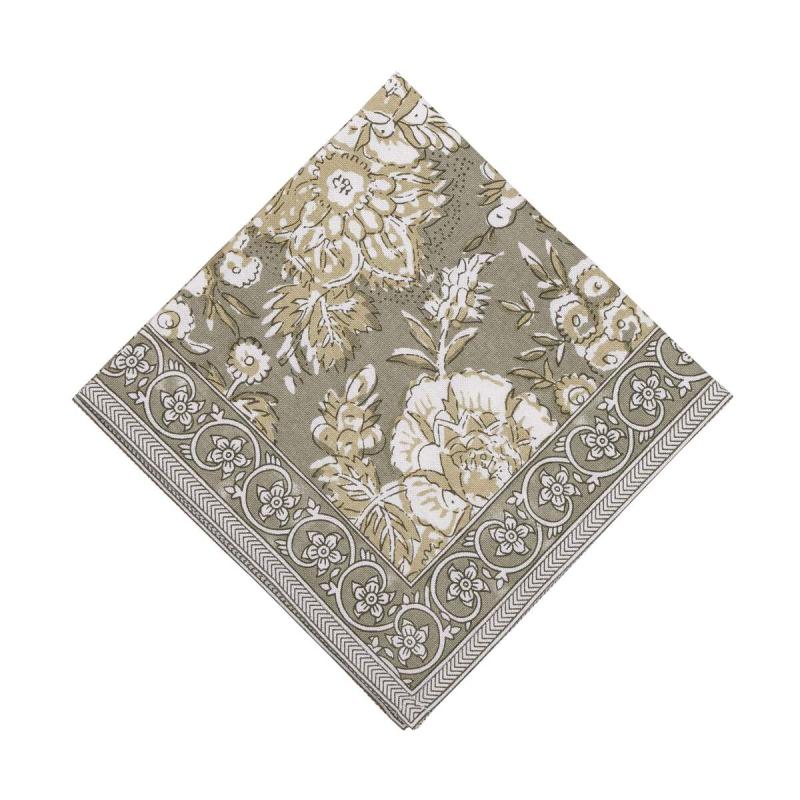 Servett, liten duk SONIA, blommig och bård runt om kanten, linnefärgad botten