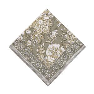 Servett, liten duk SONIA, blommig och bård runt om kanten, linnefärgad botten