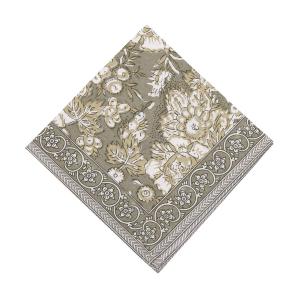 Servett, liten duk SONIA, blommig och bård runt om kanten, ljusgrön bottenfärg