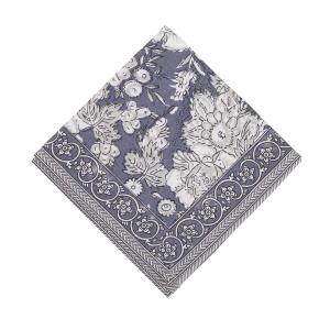 Servett, liten duk SONIA, blommig och bård runt om kanten, blå bottenfärg