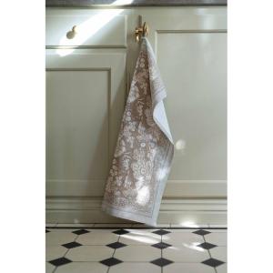 Kökshandduk SONIA, blommig och bård runt om, linnefärgad botten