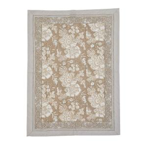 Kökshandduk SONIA, blommig och bård runt om, linnefärgad botten