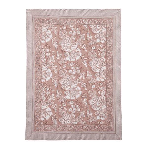 Kökshandduk SONIA, blommig och bård runt om, ljusrosa bottenfärg