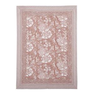 Kökshandduk SONIA, blommig och bård runt om, ljusrosa bottenfärg