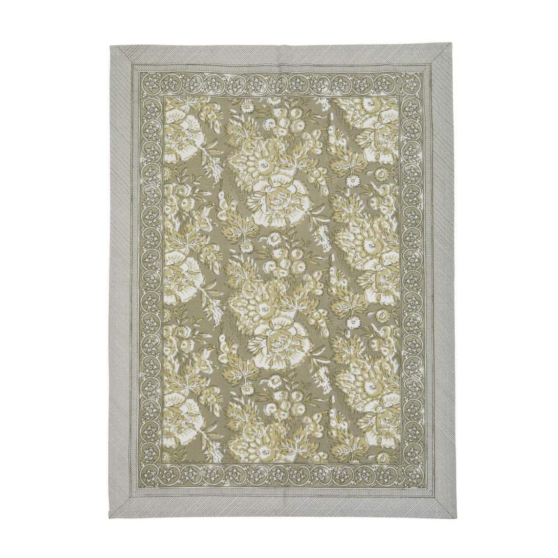 Kökshandduk SONIA, blommig och bård runt om, ljusgrön botten INKOMMER 250228