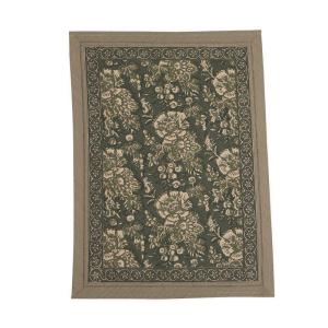 Kökshandduk SONIA, blommig och bård runt om, mörkgrön botten