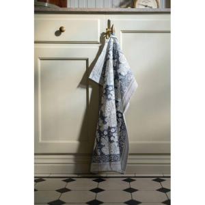 Kökshandduk SONIA, blommig och bård runt om, blå botten INKOMMER 250228