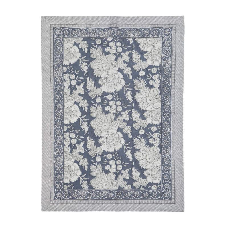 Kökshandduk SONIA, blommig och bård runt om, blå botten INKOMMER 250228