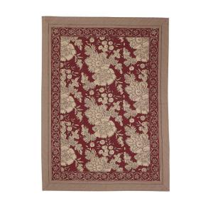 Kökshandduk SONIA, blommig och bård runt om, röd bottenfärg