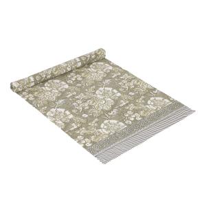 Bordslöpare SONIA, blommig och bård i kortsidorna, ljusgrön bottenfärg