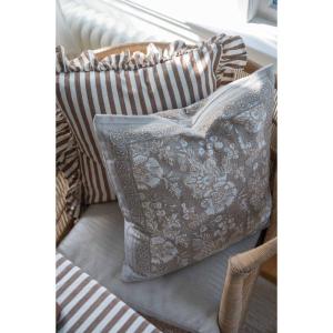 Kuddfodral SONIA, blommig och bård runt om, linnefärgad botten