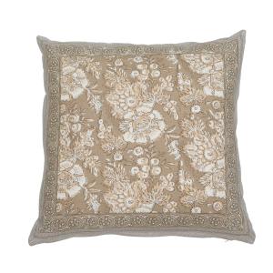 Kuddfodral SONIA, blommig och bård runt om, linnefärgad botten