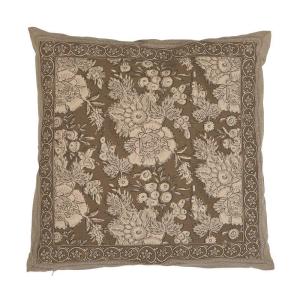 Kuddfodral SONIA, blommig och bård runt om, lattefärgad botten