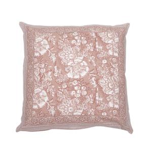 Kuddfodral SONIA, blommig och bård runt om, ljusrosa bottenfärg