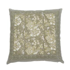 Kuddfodral SONIA, blommig och bård runt om, ljusgrön botten