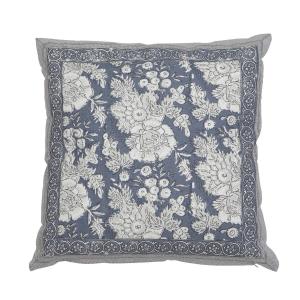 Kuddfodral SONIA, blommig och bård runt om, blå botten
