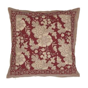 Kuddfodral SONIA, blommig och bård runt om, röd botten