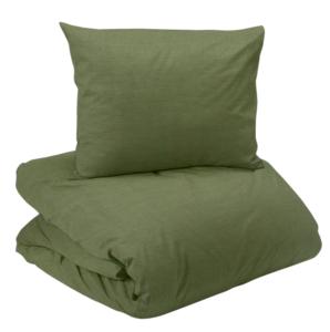 Bäddset ELTON, enfärgat vintage tvättat bäddset med jeans söm i olivgrönt