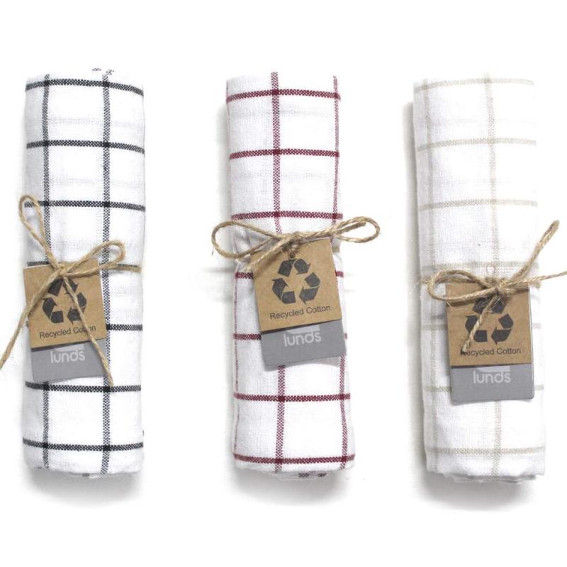 Kökshandduk RECYCLE CHECK, 3-pack, rutiga i mixade färger