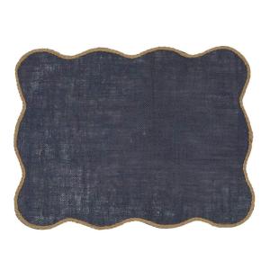 Bordstablett IDA, enfärgad linnetablett i blått med vågig kant i jute