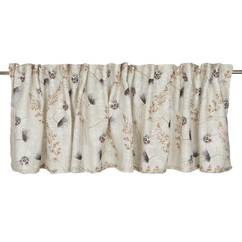 Gardinkappa NOUR med vallmo och gräsvippor på sandfärgad botten