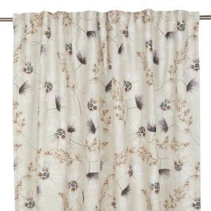 Gardin NOUR med vallmo och gräsvippor på sandfärgad botten