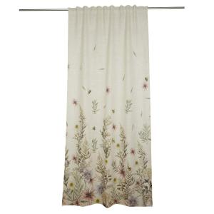 Gardin FLORA med ett klättrande blommönster från gardinens nederkant och uppåt i mjuka jordnära kulörer