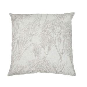 Kuddfodral SASHA med tryckta linnefärgade djungelväxter på ljus botten