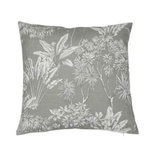 Kuddfodral SASHA med tryckta linnefärgade djungelväxter på grön botten