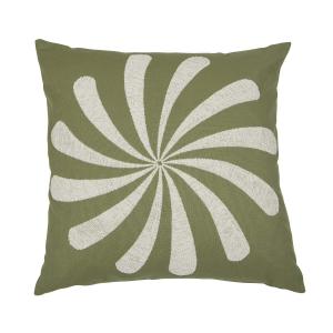 Kuddfodral SPIN med en broderad vindsnurra i beige, grön botten