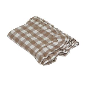 Bordsduk LISA i nougat och vit rutig bäckebölja med volang runt kanten