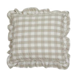 Kuddfodral LISA i linnefärgad och vit rutig bäckebölja med volang runt kanten