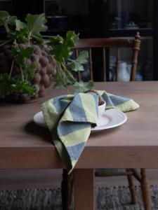 Tygservett eller liten duk AMALIA, bredrandig i mörkgrön och lime