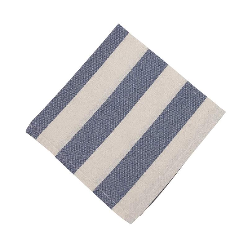 Tygservett eller liten duk AMALIA, bredrandig i marinblått och offwhite