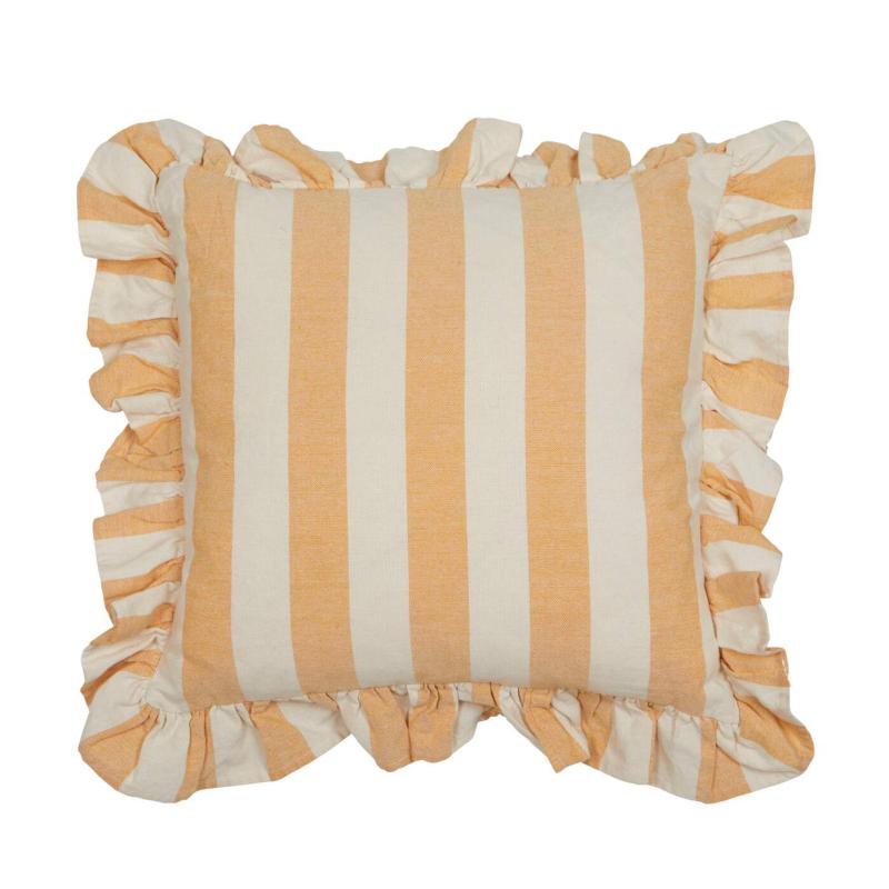 Kuddfodral AMALIA, bredrandig med volang i gult och offwhite