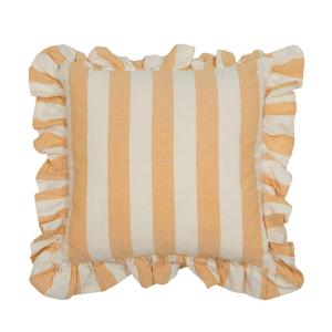 Kuddfodral AMALIA, bredrandig med volang i gult och offwhite